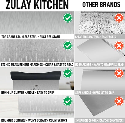 Zulay Premium Multi-purpose Stainless Steel Bench Scraper & Chopper, Easy to Read Etched Markings for Perfect Cuts, Quick & Easy Multi-use Dough Scraper, Dough Cutter & Pastry Scraper (Black)