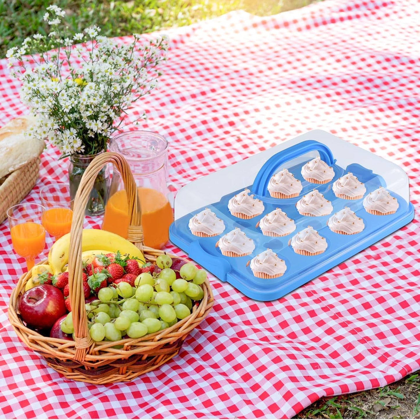Cake Carrier with Lid, Cake Holder Cupcake Container for 12 Cupcakes 2 in 1 Portable Dessert Container for Pie Muffin Cobbler (Red)