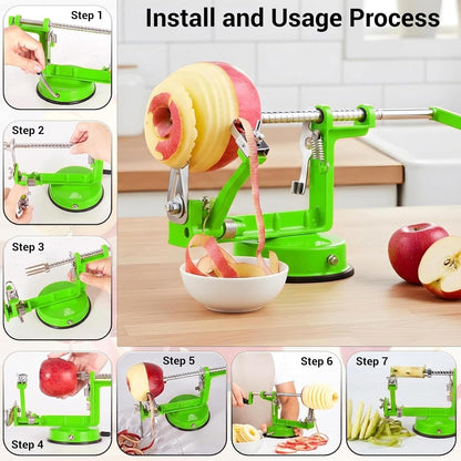 Apple Peeler Corer Slicer All in One – Apple Peeler Slicer Corer with Stainless Steel Blades, Multi-Function Apple Potato Peeler (Green Apple Peeler)