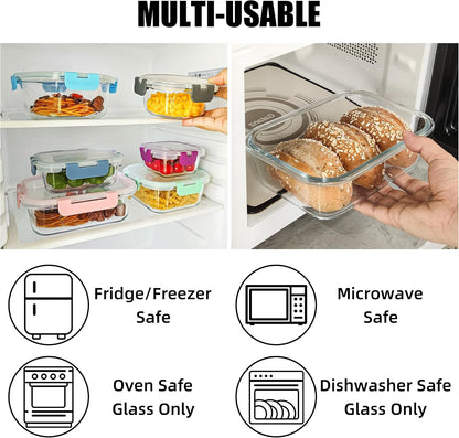 12 Pack Glass Food Storage Containers Set, Glass Meal Prep Containers with Lids, Airtight Lunch Containers, Dishwasher Safe, purple