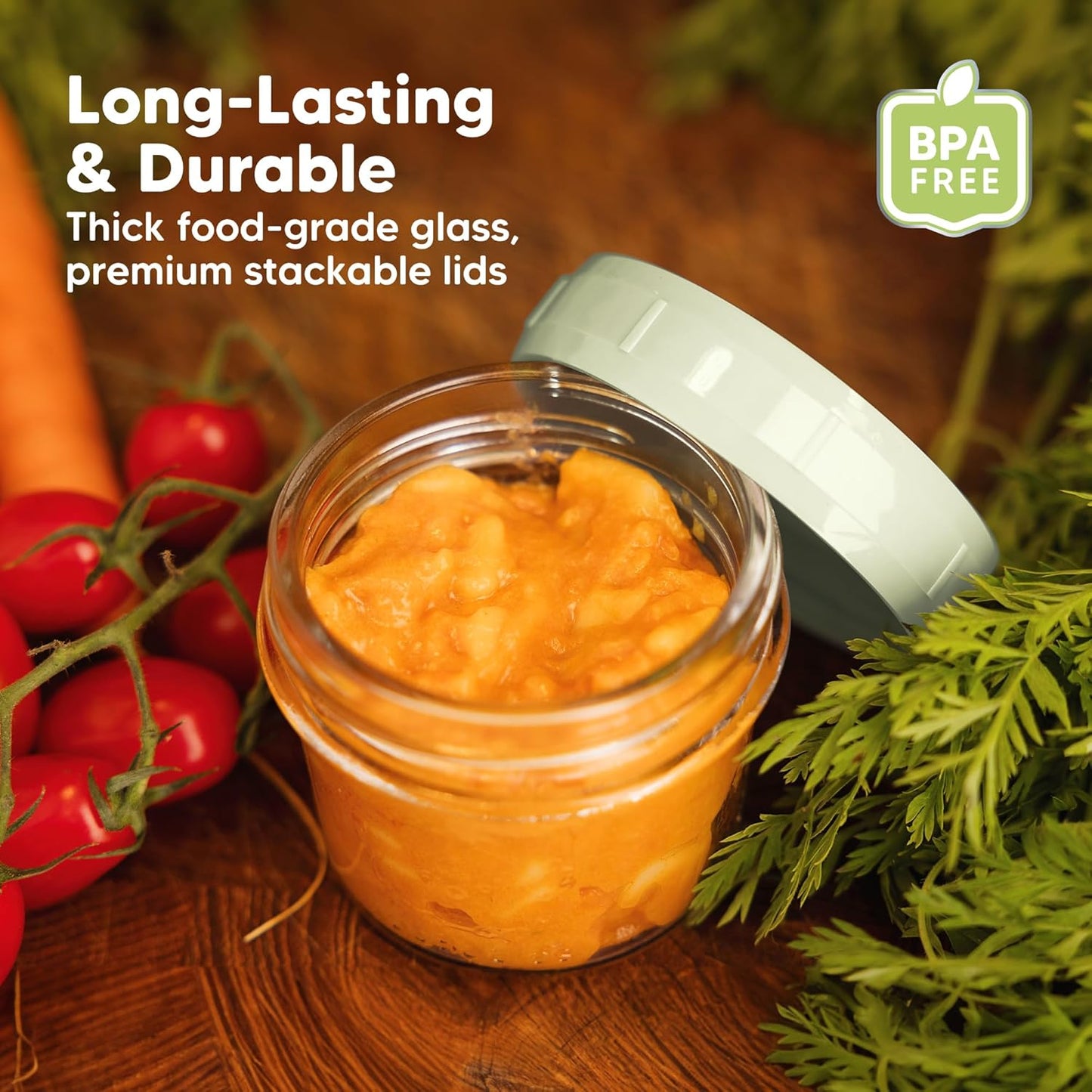 KeaBabies 12pk 4oz Glass Baby Food Containers with Lids - Leak-Proof, Microwavable Small Glass Jars, Baby Purees & Toddler Snack Storage Containers, BPA-Free, Dishwasher & Freezer Safe (Musk Dusk)