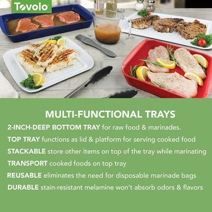 Tovolo Meat Marinating Container with Lid 2 Piece Small BBQ Prep Tub for Grilling Steak Veggies Burgers, Dishwasher Safe BBQ Marinade Container with Cover for Thawing Prepping or Serving 10.5 Inches