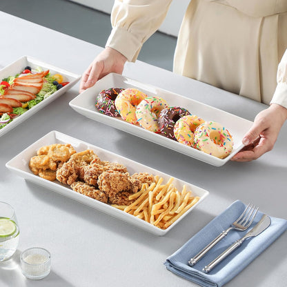 MALACASA 3 Tier Serving Trays for Party, Porcelain Serving Platters and Trays, 12 Inch Tiered Tray Stand, Fruit Tray, Trays for Serving Food, White Dessert Stand with Collapsible Sturdier Metal Rack