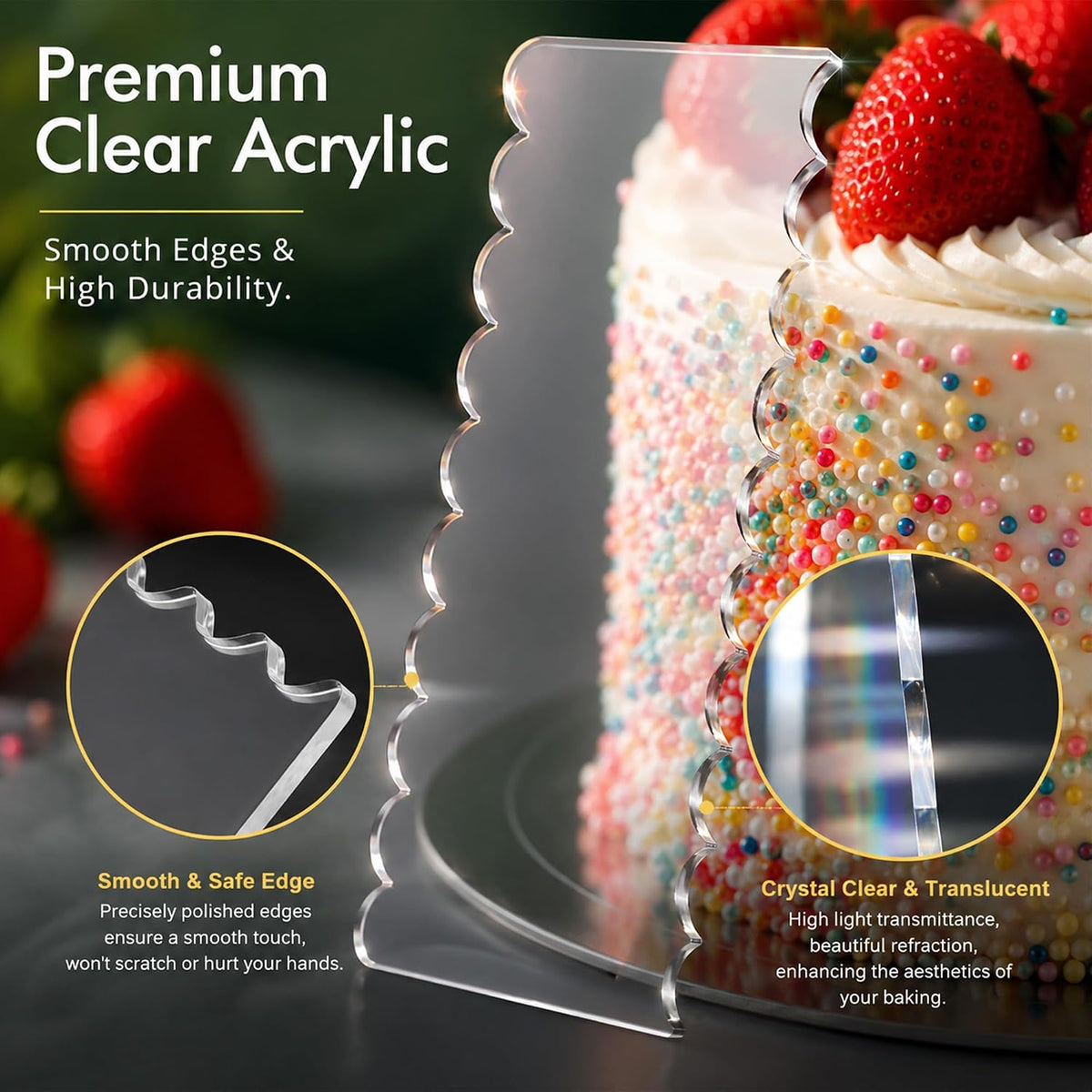 Clear Acrylic Cake Scraper, Cakes Icing Smoother Comb for Baking Butter