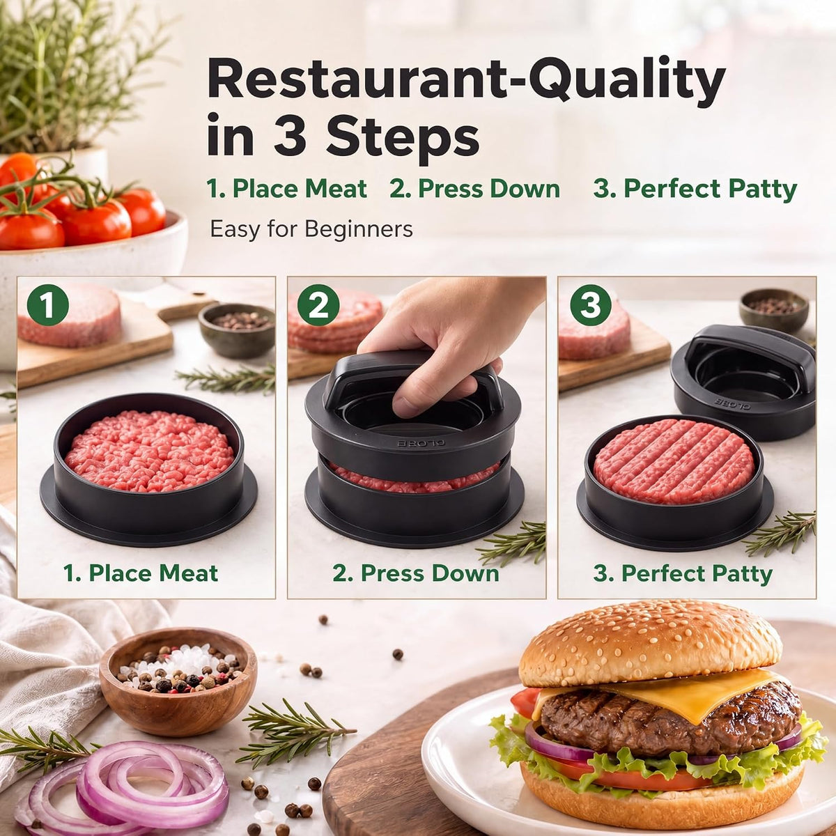 Smash Burger Press Kit, Cast Iron Burger Smasher, Steak Weight