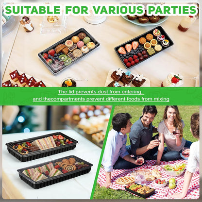 30 Pack Catering Trays with Lids 14 Inch Reusable Serving Tray with Lid Plastic Party Platters for Catering, Buffet, Takeout Food, Picnics & Events(14.17 x 6.29 x 2.16 Inch)