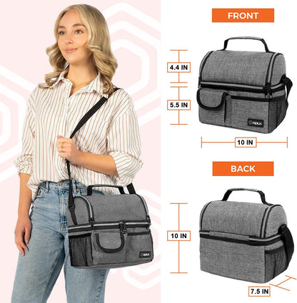 opux Insulated Lunch Bag Women Men, Dual Compartment Leakproof Lunch Box Adults Kids, Double Decker Meal Prep Bento Lunch Cooler Tote with Shoulder Strap for Work Office School Travel, Floral Purple