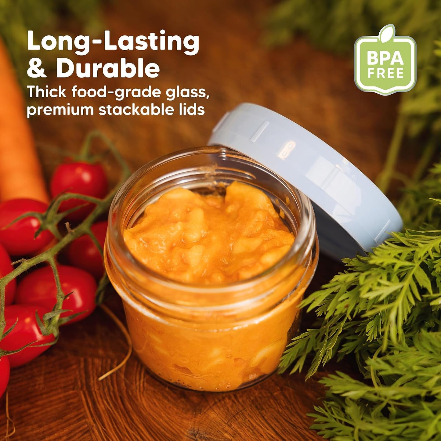 KeaBabies 12pk 4oz Glass Baby Food Containers with Lids - Leak-Proof, Microwavable Small Glass Jars, Baby Purees & Toddler Snack Storage Containers, BPA-Free, Dishwasher & Freezer Safe (Musk Dusk)