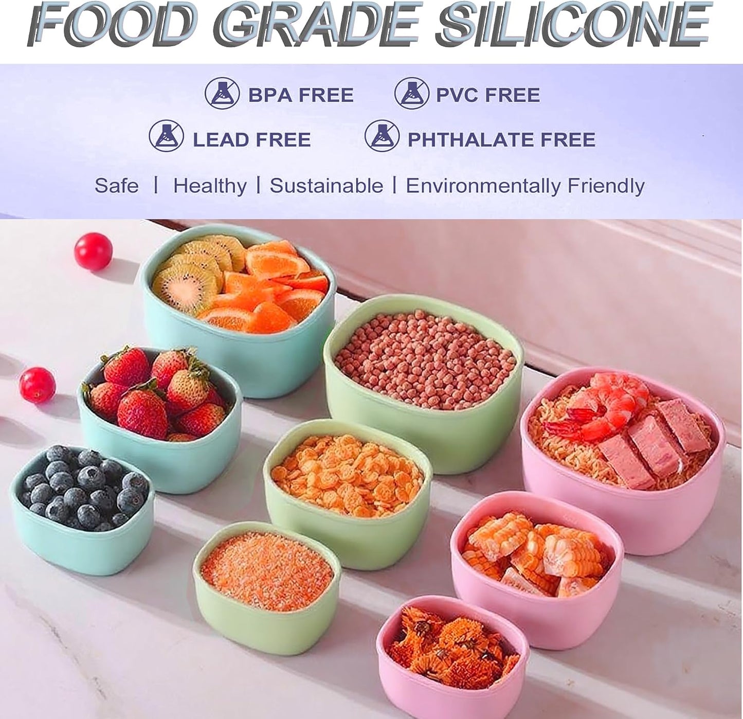 Reusable Nesting Silicone Food Storage Containers, Set of 3 Lunch Box Bento with Lids, Airtight Snack Container, BPA Free, Dishwasher Microwave Oven Freezer Safe (6.7oz, 10oz, 20oz) (Royal Blue)