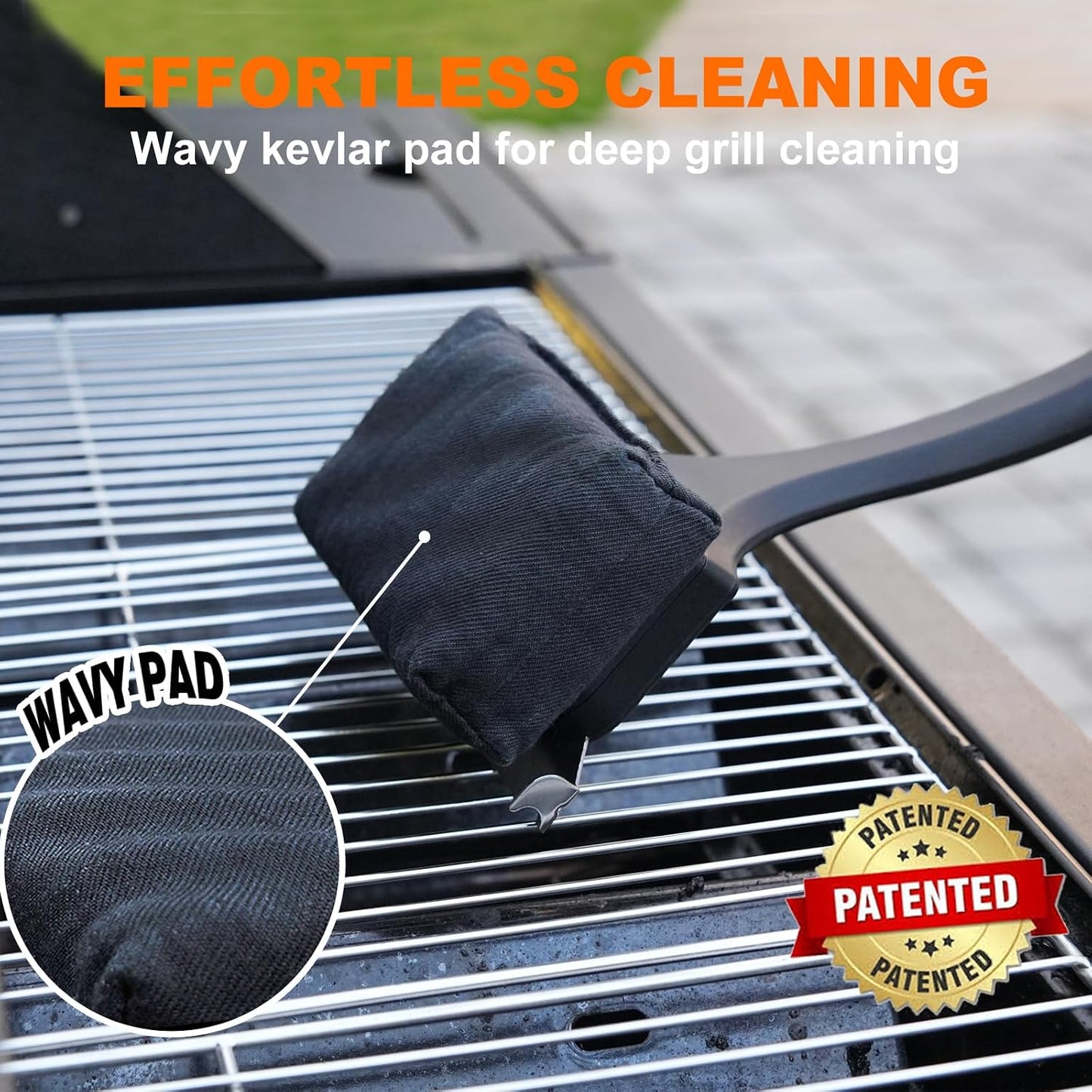 Grill Brush for Outdoor Grill, Steam Grill Cleaner Bristle Free with Scraper, Replaceable Cleaning Head & Heat-Resistant Handle, Grilling Gift for Dad, Men - Black