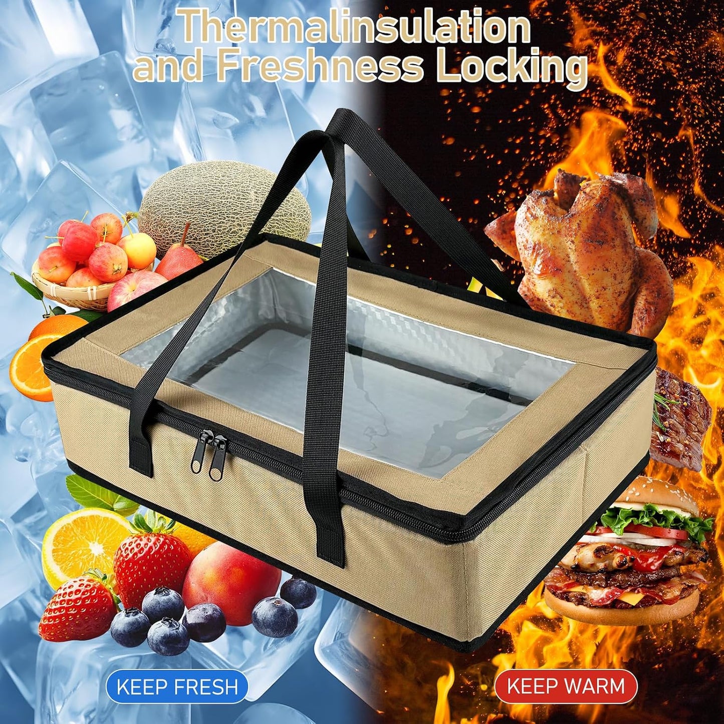BANGIE BBQ Meat Resting Blanket & 9x13 Foil Pan Carrier - Leakproof Insulated Casserole Transport Bag with Visual Window, Rigid Hard Bottom - Birthday Father's Day Grilling Gifts for Men, Dad,Green