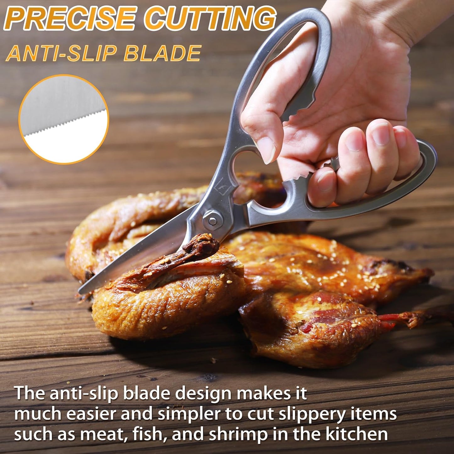 Kitchen Scissors Heavy Duty Ultra Sharp Multi-Purpose Kitchen Shears Stainless Steel Micro-Serrated Detachable Food Scissors for Chicken Poultry Meat Fish Herbs with Non-Slip Safe Grip