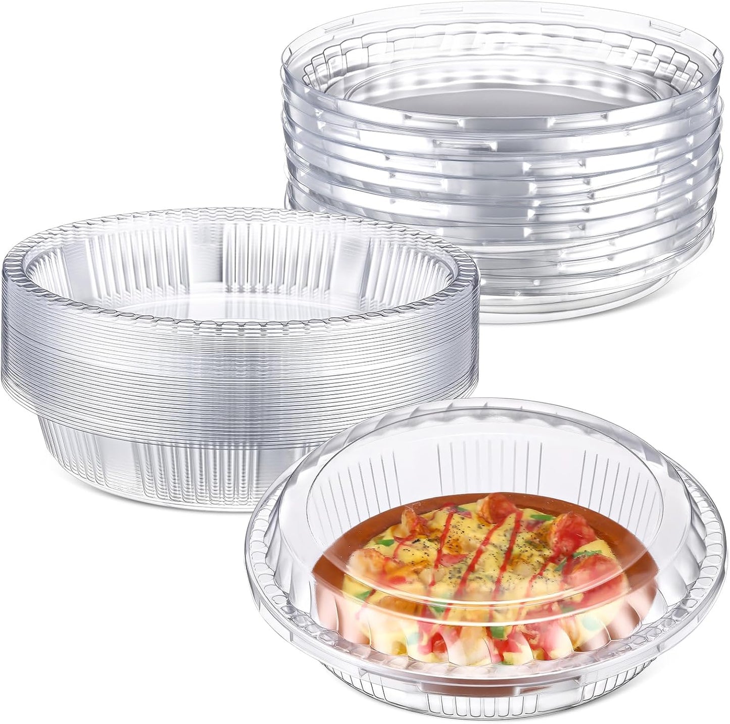 Vesici 30 Pcs 9'' Plastic Pie Containers Disposable Clear Dessert Containers with Lids Round Pie Keeper Clamshell Takeout Food Carrier for Takeout Boxes Food Cake Doughnut Storage