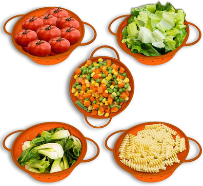 Silicone Colander, Collapsible Colander, Kitchen Food Strainer, Colander with Handles, Foldable Colander, Space-Saving Design, Heat resistant, 2 pack