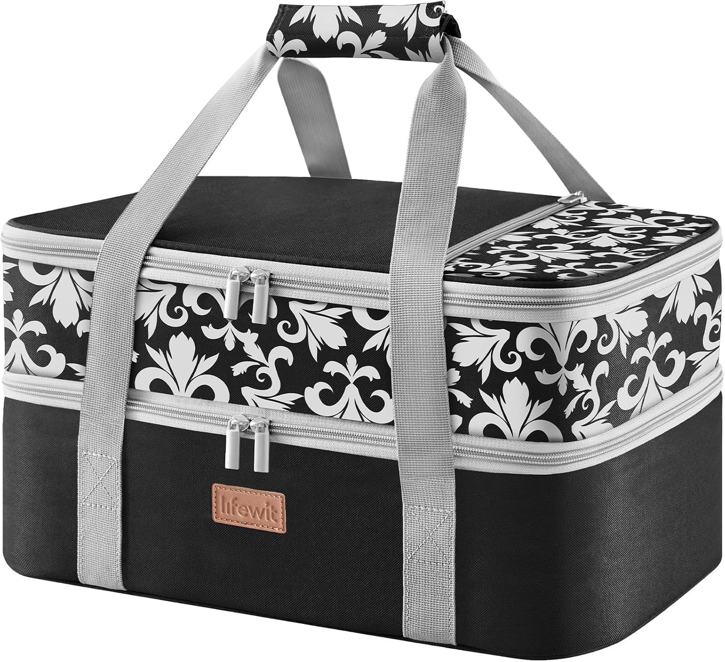 Lifewit Insulated Single Decker Casserole Carrier for Hot or Cold Food, Lasagna Lugger Holder Fits 9" x 13" Baking Dish, Thermal Lunch Tote Bag for Potluck Parties, Picnic and Cookouts, Black