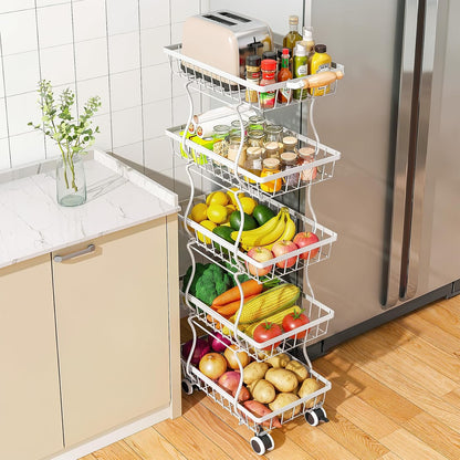 SAYZH Fruit Basket Kitchen Pantry Organizers and Storage - 4 Tier Stackable Metal Wire Basket Stand for Fruit Vegetable Snacks Jars Bins Containers Organization(Black, 4 Tiers)