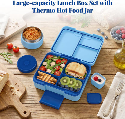 HWONMTE Bento Lunch Box Set for Kids with 9.5oz Soup Thermo Leak-Proof Lunch Food Container with Insulated Lunch Bag Hot Food Jar for Kid Toddler Girls Boys Teens to School,Travel (Green)