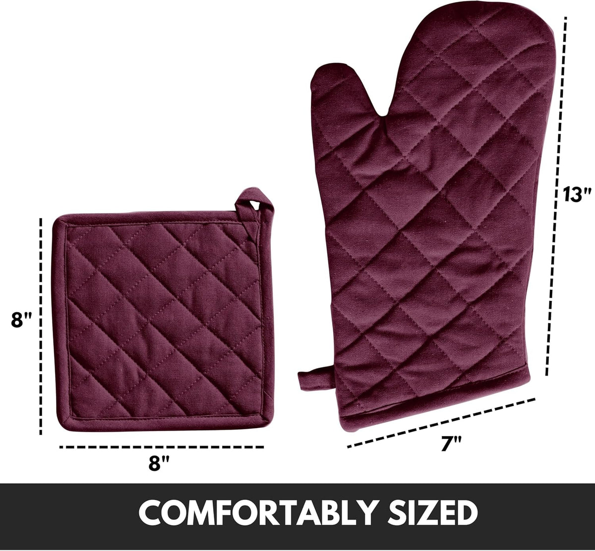 Oven Mitt (7"x13") & Pot Holder (8"x8") 100% Cotton Set of Heat Resistant Oven Gloves & Hot Pads for Gifts, BBQ, Cooking, Baking, Thanksgiving - Mustard Yellow