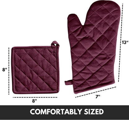Oven Mitt (7"x13") & Pot Holder (8"x8") 100% Cotton Set of Heat Resistant Oven Gloves & Hot Pads for Gifts, BBQ, Cooking, Baking, Thanksgiving - Mustard Yellow