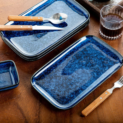 vancasso Stern Serving Platters Set of 3, 15/13/ 11 Inches Rectangular Serving Plates, Blue Serving Trays for Entertaining, Party