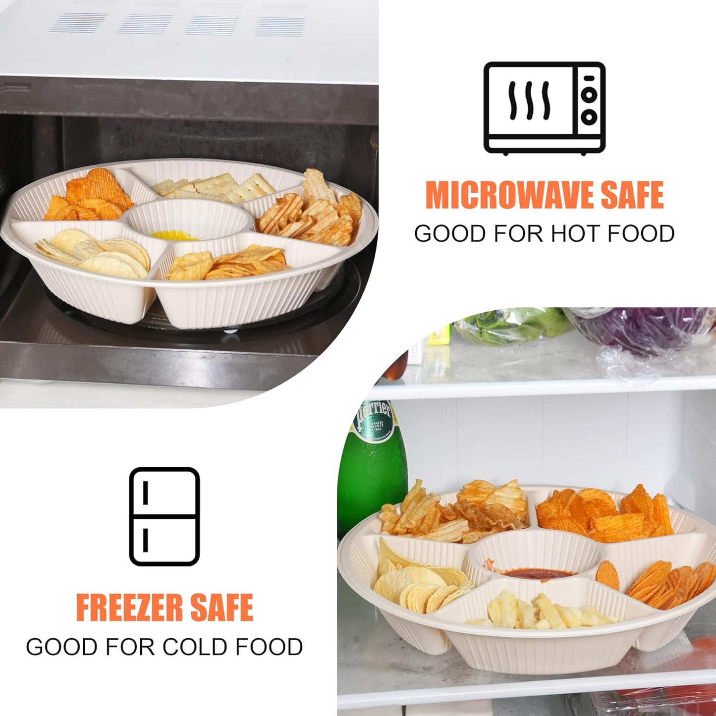 40 Pcs Disposable Divided Plates with 6 Deep Compartments, 12 Inch Large Disposable Sectional Plates, Biodegradable Cornstarch Divided Serving Tray for Party - Microwave Safe