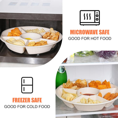 40 Pcs Disposable Divided Plates with 6 Deep Compartments, 12 Inch Large Disposable Sectional Plates, Biodegradable Cornstarch Divided Serving Tray for Party - Microwave Safe