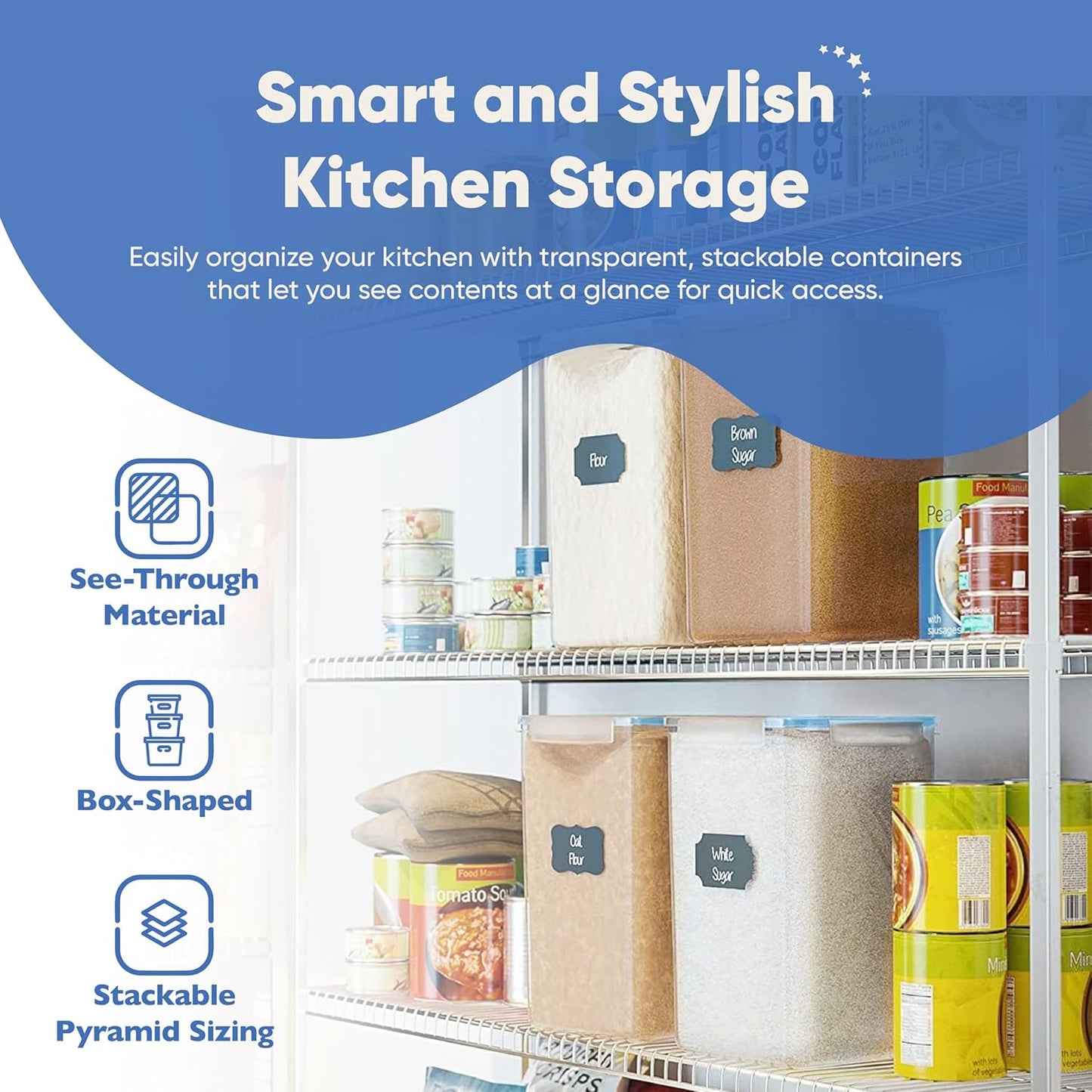 Chef's Path Extra Large Airtight Food Storage Containers with Lids, Pack of 2, 6.5L, 220Oz, Airtight Kitchen and Pantry Bulk Canisters for Flour, Sugar, Rice, and Baking Supplies - Transparent