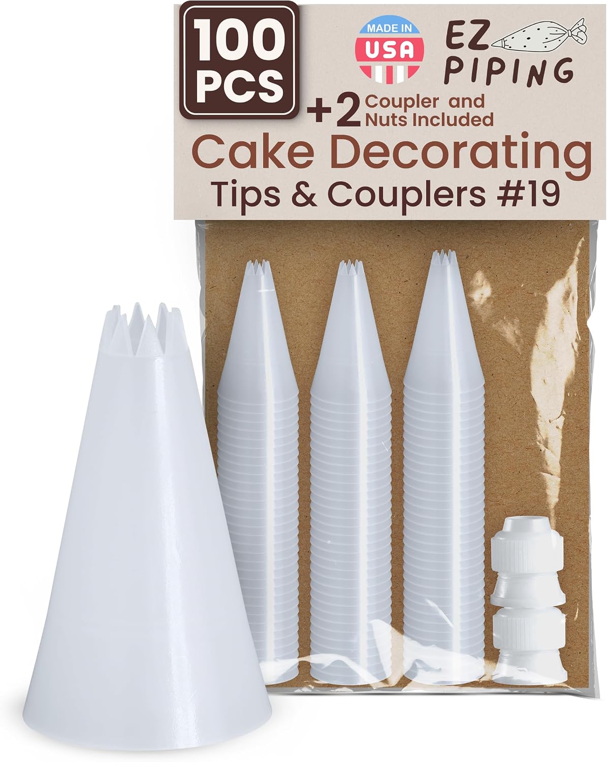 Reusable Plastic Piping Tips, Nozzles Standard Size Star Tip #20