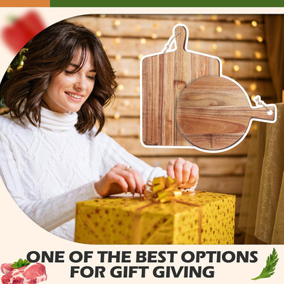Hsei 2 Pcs Acacia Wood Cutting Board with Handle Wooden Charcuterie Board Large Paddle Carving Chopping Set Butter Serving Tray for Cheese Meat Fruit Pizza Bread(Vintage Style, 16x12, 17x13 Inch)