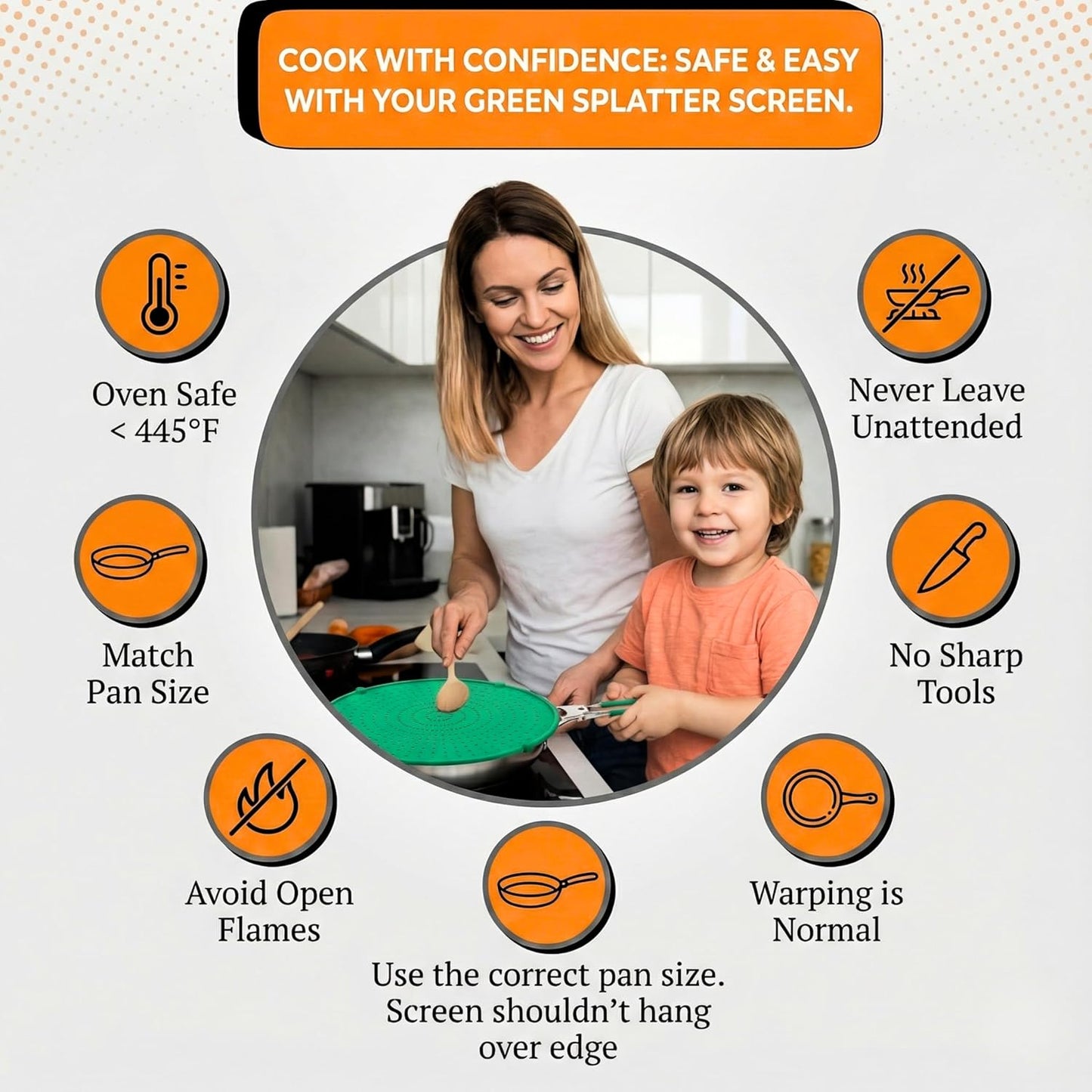 Silicone Splatter Screen for Frying Pan, 13” Navy – Grease & Oil Splatter Guard, Heat Resistant, Dishwasher Safe, Foldable Handle with Sleeves – Splash Guard Fits 10–12” Pans, Most 13” Skillets