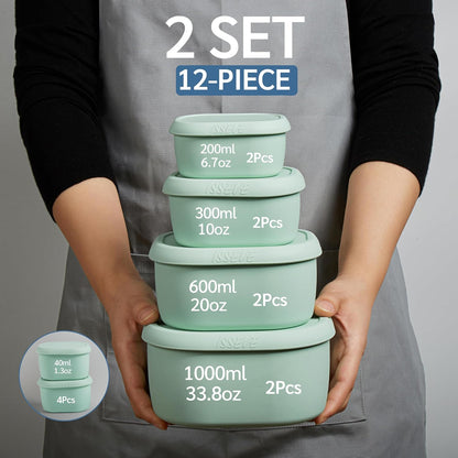 ISSEVE 12Pcs/Set Nesting Silicone Food Storage Containers with Lids, BPA Free Reusable Meal Prep Silicone Containers Airtight, Freezer Dishwasher Safe (33.8oz, 20oz, 10oz, 6.7oz, 1.3oz) (Beige)