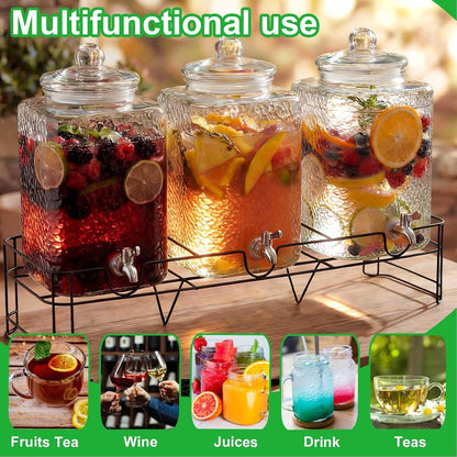 3 Pack 5 Gallon Glass Drink Dispensers with Stand for Party, Leak Proof Large Beverage Dispensers Jugs with Stainless Steel Spigots for Party, Wedding, Juice, Lemonade Iced Tea and More