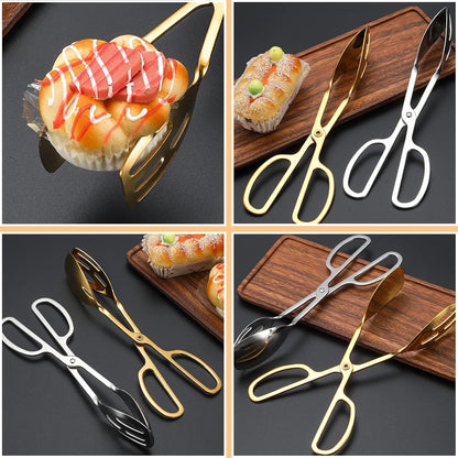 3 Pieces Buffet Serving Tongs, Salad Tongs for Kitchen Serving, Stainless Steel Food Scissor Tongs, Thickening Food Serving Tongs for Home Party Bread Cake Bake Steak Barbecue Buffet Catering (Silver)