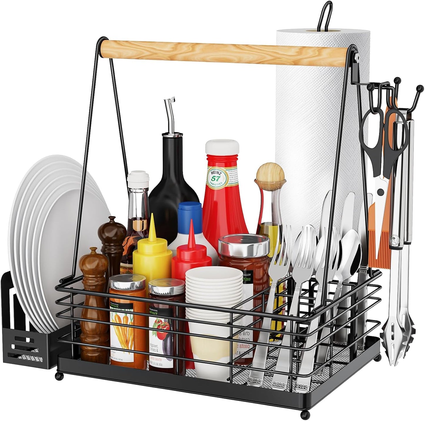 JBBTOOL Grill Caddy, BBQ Caddy for Outdoor Grill with Paper Towel Holder, Picnic Condiment Utensil Storage, Camping Essentials, RV, Tailgating Essentials, Grilling Accessories, Gifts for Men