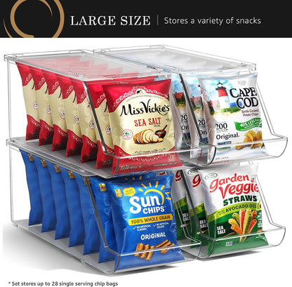 Sorbus Stackable Snack Organizer Bins Open Front – Clear Pantry Storage Bins for Chips, Snacks & Food Pouches – Kitchen Pantry Organizer (4 Pack) | Open Front, Clear, For Chips, Snacks & Food Pouches, Pantry Storage