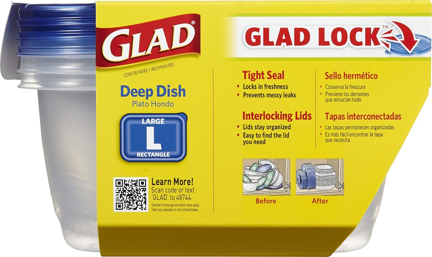 Glad GladWare To Go Snack Food Storage Containers with Lids, Medium Rectangle No BPA Plastic with Built-In Dressing Cup for Salads and Snacks, Microwave Dishwasher Safe, 24 Oz, 4 Count