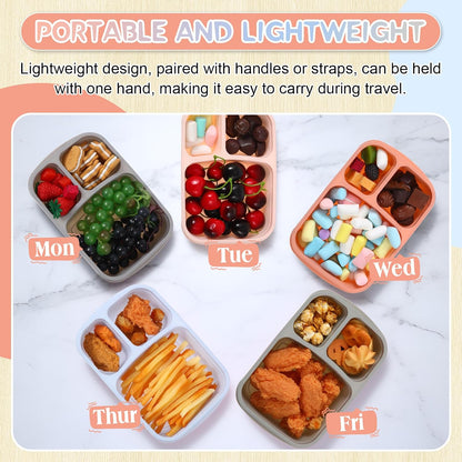 Honeydak 5 Pack Snack Containers 3 Compartment Bento Snack Boxes Divided Meal Prep Containers with Lids Reusable Adults Lunch Food Storage Box for School Work Travel(Elderberry)