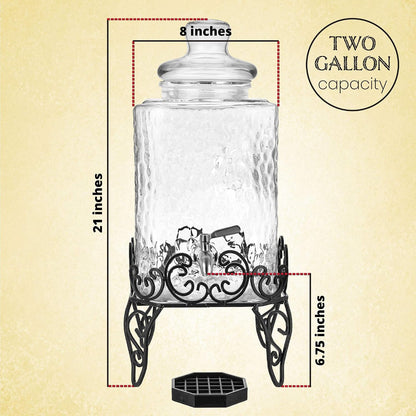 2.5 Gallon Glass Beverage Dispenser with Stand & Stainless Steel Spigot – Large Mason Jar Drink Dispenser for Sun Tea, Kombucha, Iced Tea, Lemonade, Sangria & Cold Drinks