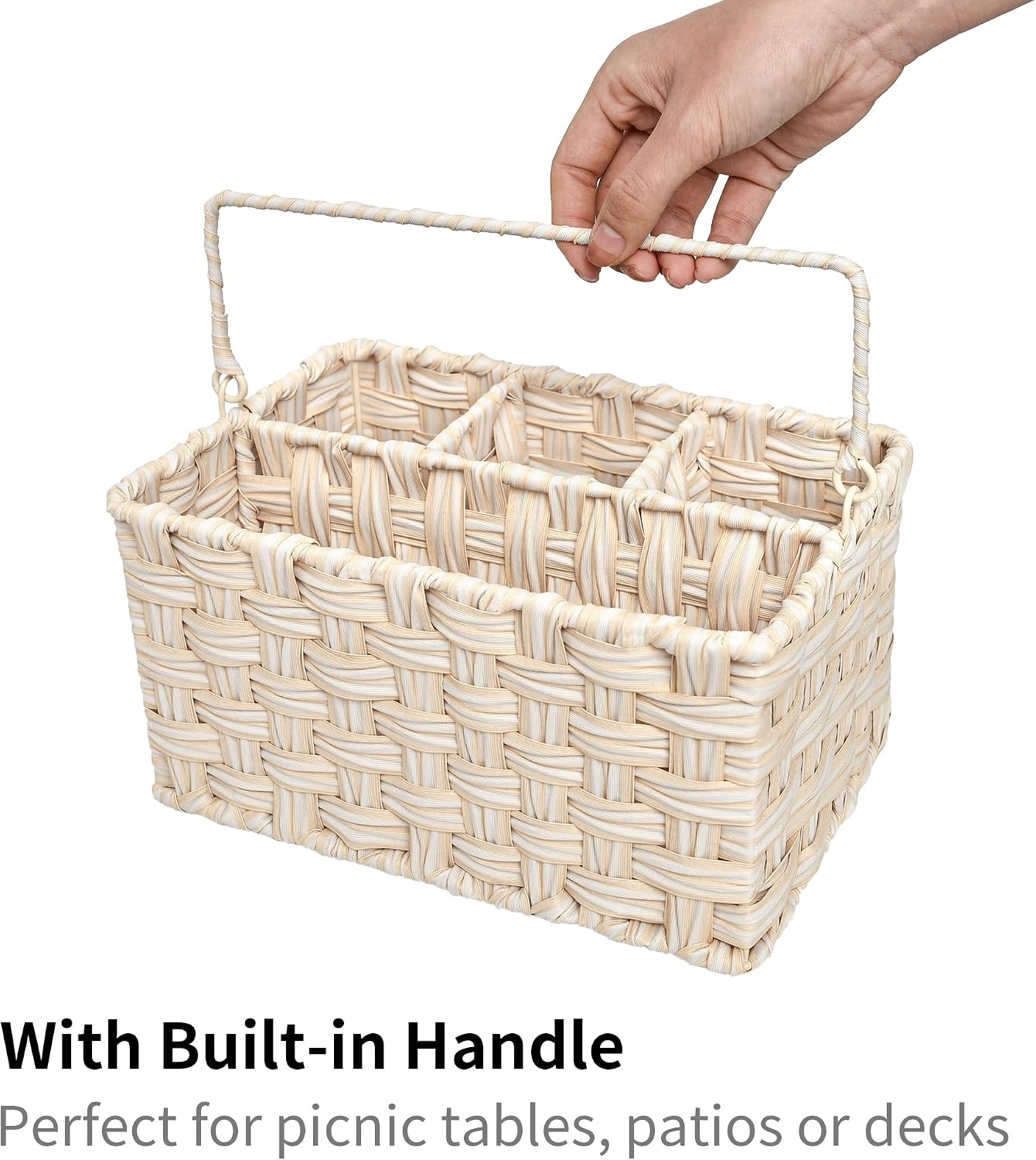 GRANNY SAYS Wicker Utensil Caddy - Picnic Basket with Handle, Organizer for Kitchen Table or Cabinet, Silverware Holder for Parties