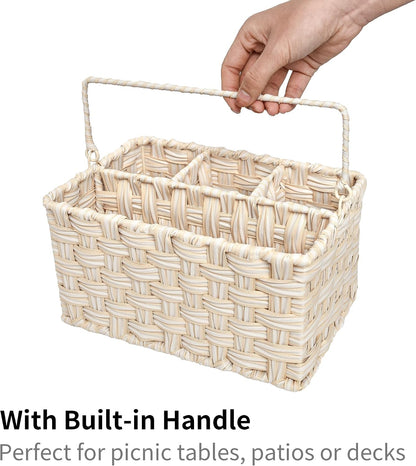 GRANNY SAYS Wicker Utensil Caddy - Picnic Basket with Handle, Organizer for Kitchen Table or Cabinet, Silverware Holder for Parties