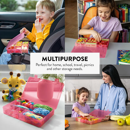 Large Kids Snack Box Containers Set of 2 -100 Labels, BPA-Free, Adjustable Compartments, Dishwasher Safe, Reusable Tray, Food Grade, Meal Prep Container, PARENT TESTED PARENT APPROVED AWARD (Clear)