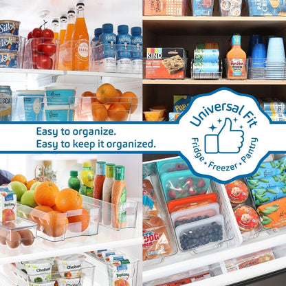 Hearth & Harbor 28 Piece Fridge Organizer Bins - Set of 16 Clear Bins with 8 Shelf Liners, 2 White Boards and 2 Markers - Stackable Containers With Handles