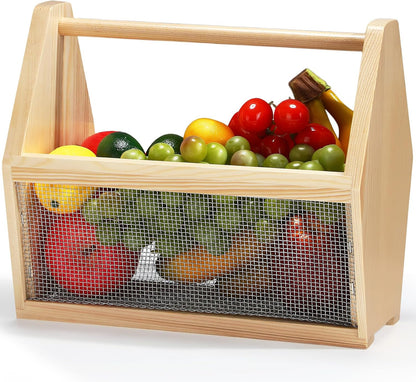 Colingmill Garden Hod Harvest Basket for Women Father Gift Garden Harvesting Basket 20 x 6 x 8 Inch Pine and Metal Mesh Gardening Hod with Handle Vegetable Fruit Gathering Gardener Supply