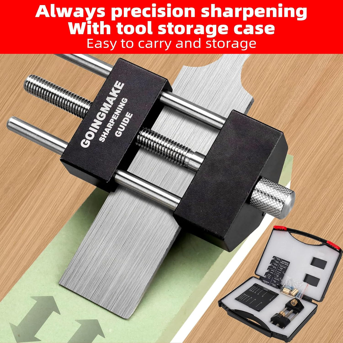 GOINGMAKE Honing Guide System Chisel Sharpening Kit for Woodworking Chisels and Planes 5/32" to 3" Chisel Sharpener Sharpening Holder Guide with Sharpening Angle Fixture, Angle Gauge and Storage Case