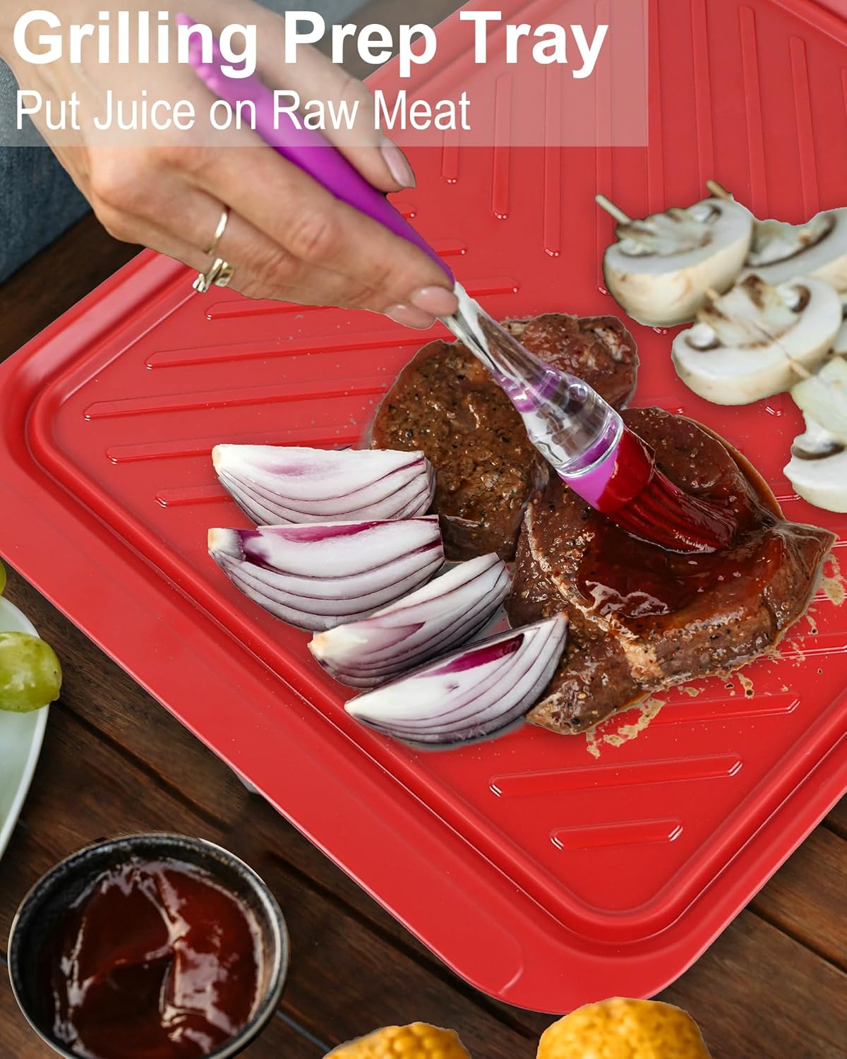 ECOIOU Large Grilling Prep and Serve Trays, 17.3" x 13" BBQ Platters for Raw and Cooked Food, Melamine Serving Trays for Food, Set of 2, Black and Red
