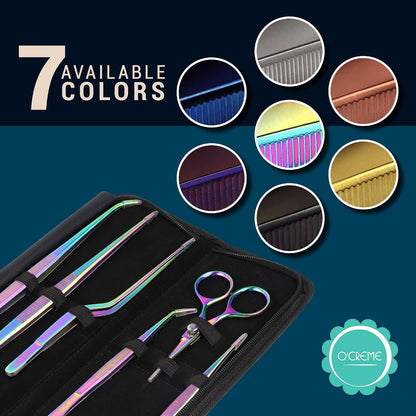 O'Creme Set of Culinary Tweezer Tongs Offset, Straight and Curved, Plus Super Sharp Chef Scissors, Total 6 Pieces (Rose Gold)