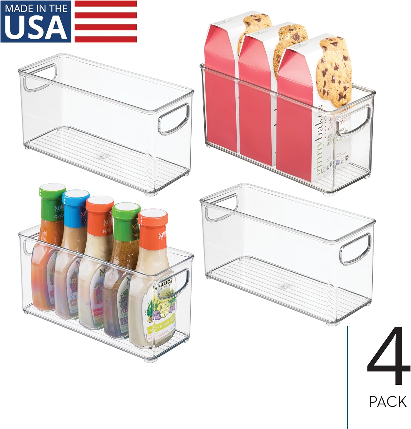 iDesign Plastic Stackable Pantry Bin, Set of 2, Clear | Storage Bin with Handles, For Cabinets or Fridge
