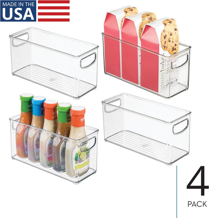 iDesign Plastic Stackable Pantry Bin, Set of 2, Clear | Storage Bin with Handles, For Cabinets or Fridge