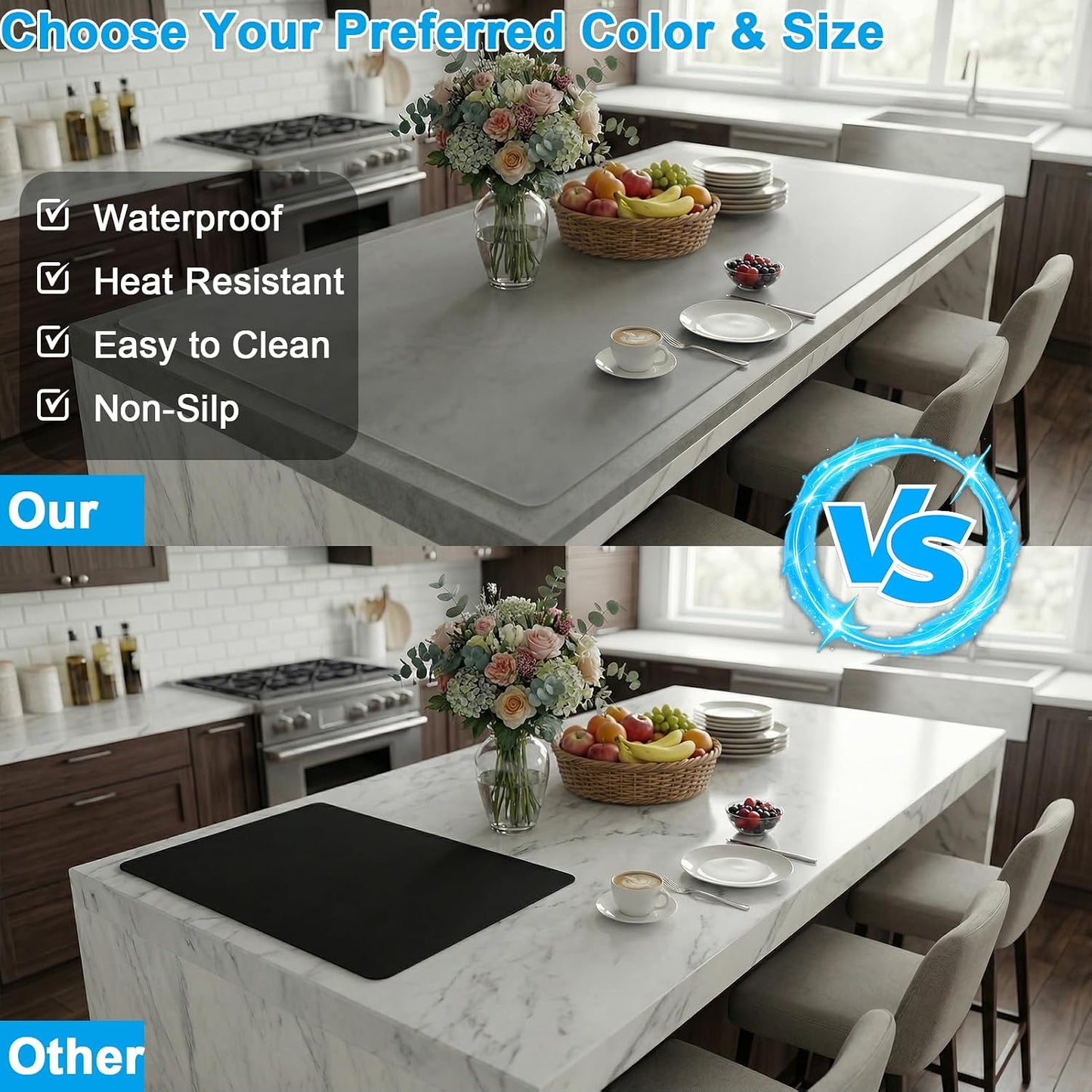 Extra Large Silicone Mats for Kitchen Counter, Heat Resistant Mat, Nonslip Kitchen Countertop Protector Mat, Cuttable Counter Protector Mats for Island Workbench(47.3''x23.6''Black)