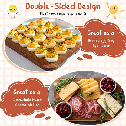 Baderke Easter Acacia Wood Deviled Egg Platter with Lid 24 Holes 15 x 11.3 Inch Deviled Egg Tray Reversible Wooden Charcuterie Board Serving Containers for Home Countertop Party Kitchen
